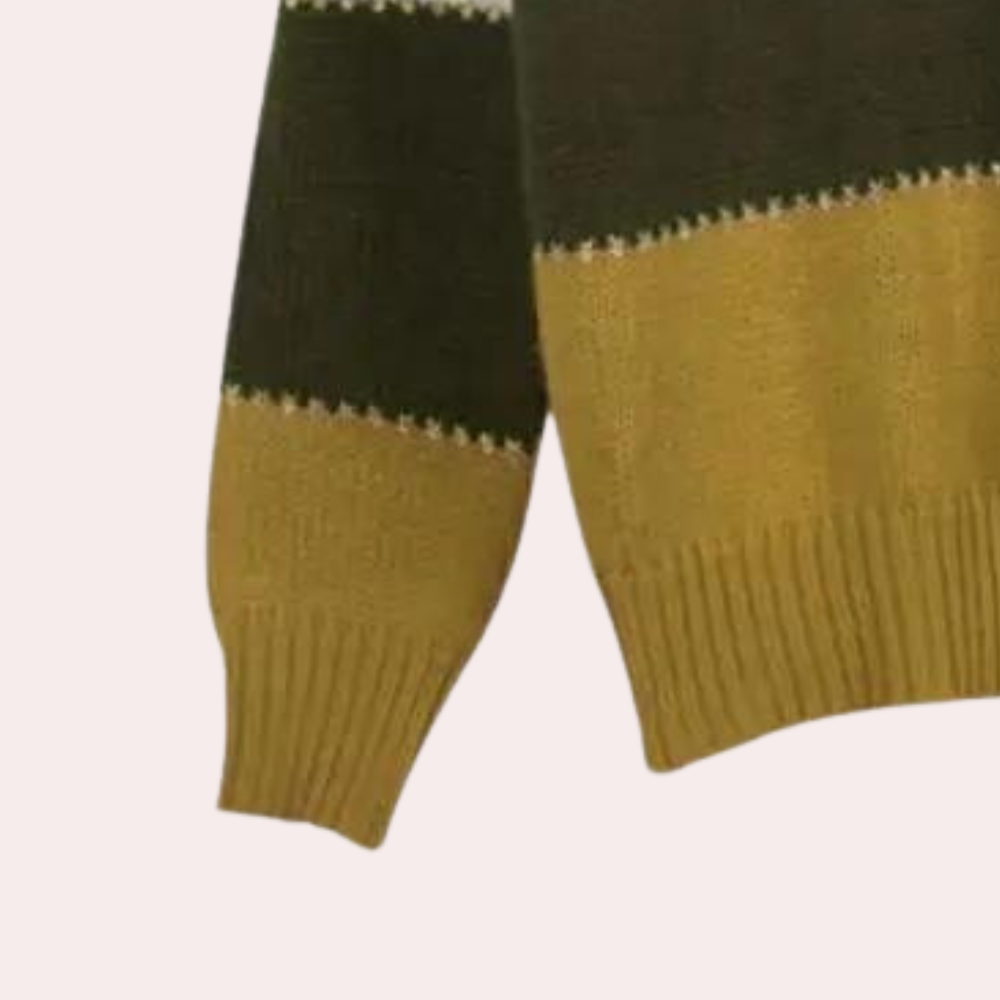 Sweter Damski - Okrągły Dekolt i Kolorowe Pasy