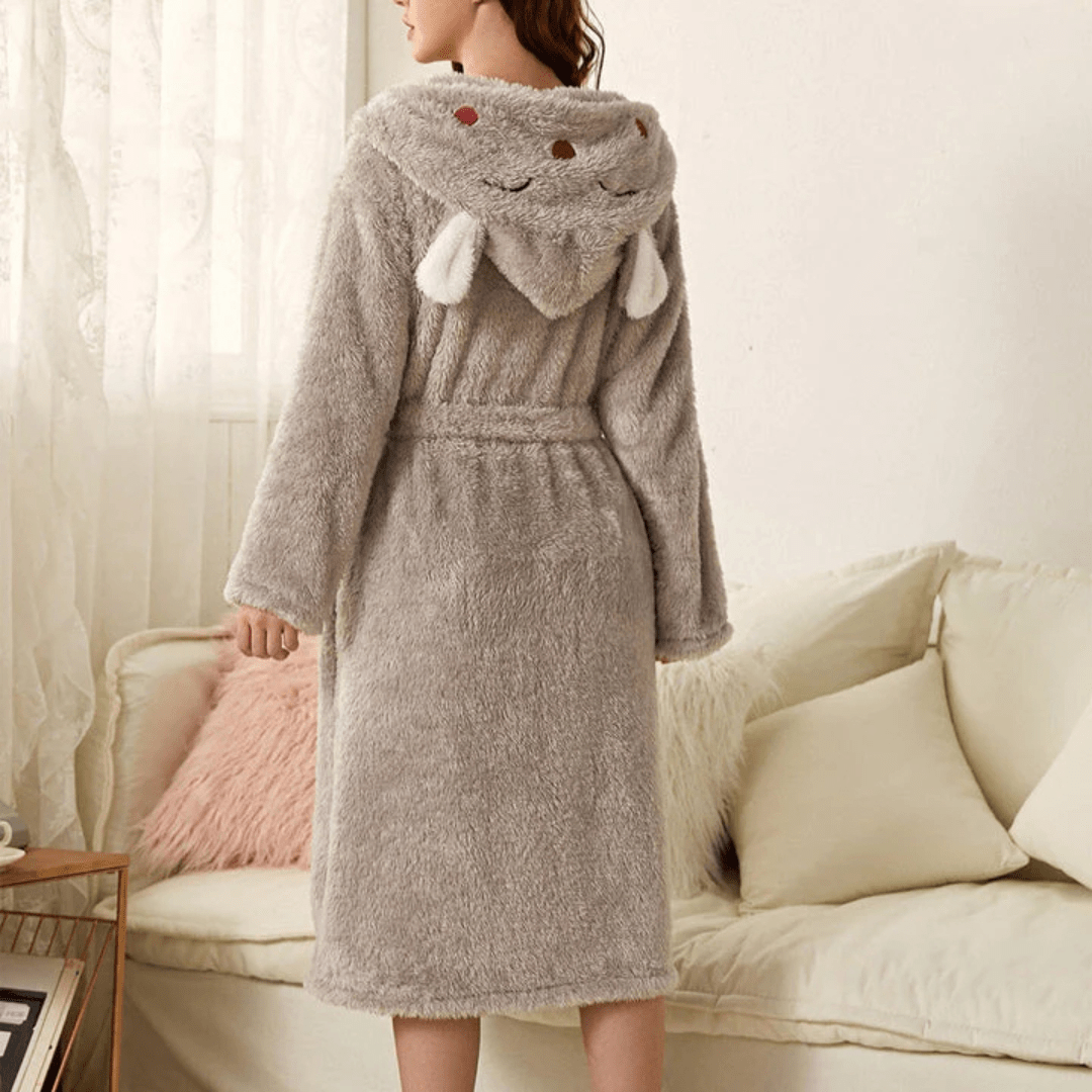 Szlafrok damski z kapturem oraz kieszeniami - Szary A