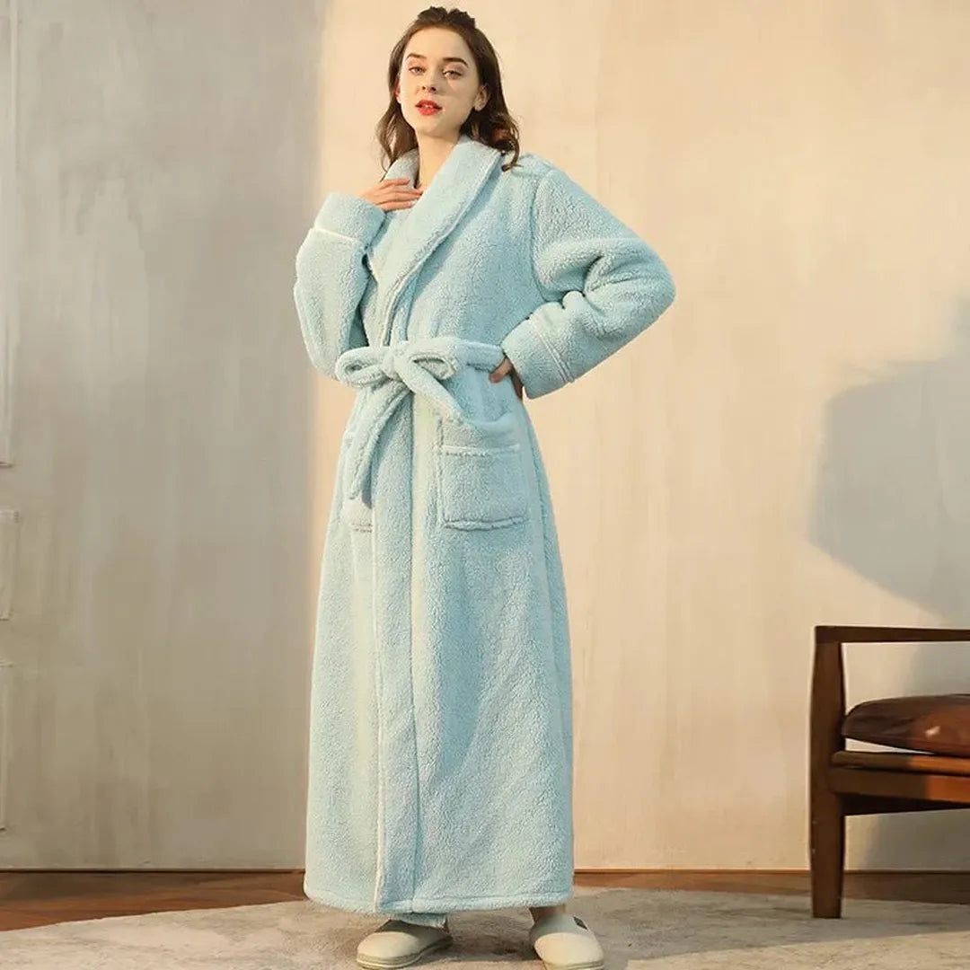 Szlafrok Damski z Paskiem i Klasycznym Kołnierzem - Morski